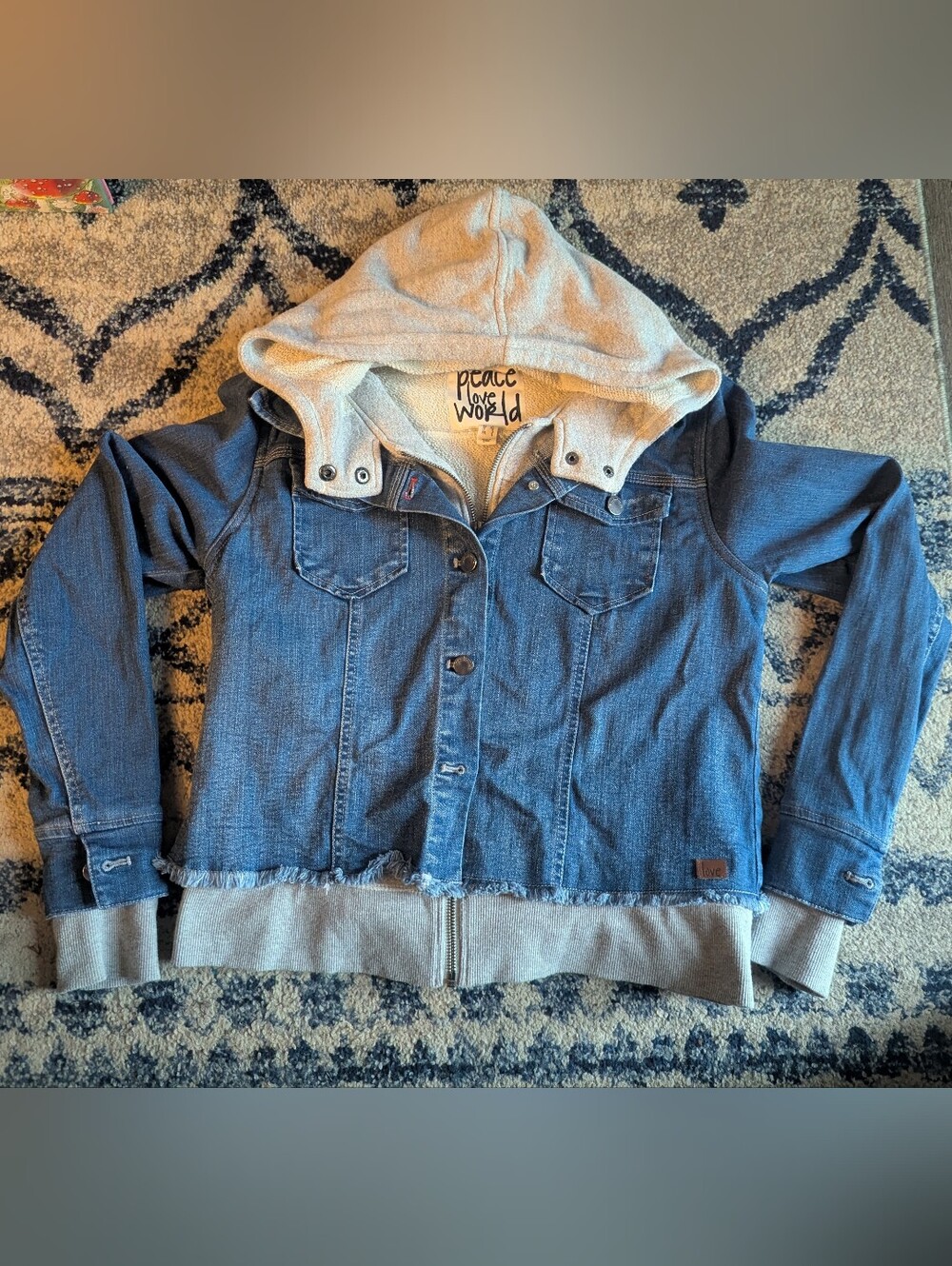 Peace Love World Denim Hooded Jacket Size Small
